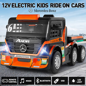 12v Mercedes-benz Kids Ride On Truck Orange Electric Car With Trailer Rc