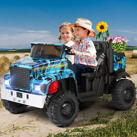 24v Camo Blue Ride On Car 3 Speeds Tractor With Trailer Dump Bed Rc Bluetooth