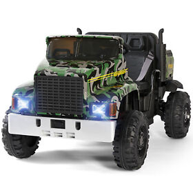 24v Camo Green Ride On Car 3 Speeds Tractor With Trailer Dump Bed Bluetooth Rc