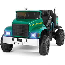 24v Green Ride On Car 3 Speeds Tractor With Trailer Dump Bed Bluetooth Rc