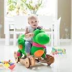791256698195 Labebe Child Green Plush Dinosaur Wooden Rocking Horse