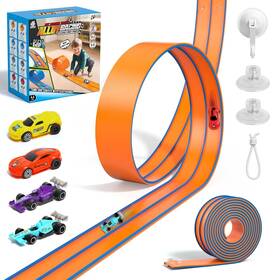 Adusriz Py-gd001 Flex Tracks 15 Ft Flexible Race Car Track For Kids With 2 Suction Cups