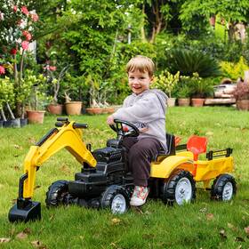 Aosom Us370-1940141 Pedal Digger Construction Car With 6 Wheels And Detachable Trailer Yellow