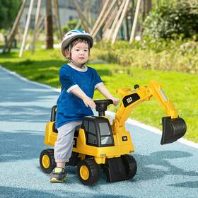 Aosom Us370-261v00yl0146 Cat Licensed Excavator Ride-on Toy For Kids With Manual Shovel Yellow
