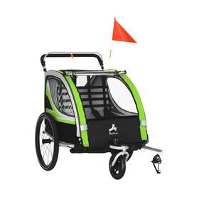 Aosom Us440-026v01gn0131 2-in-1 Walk/ride Child Baby Bike Trailer For Kids 2 Seater High-visibi