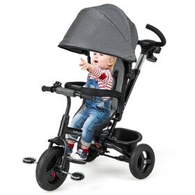 Babyjoy Hcst00637 6-in-1 Baby Tricycle Toddler Trike With Reversible Seat Canopy And Push Handle