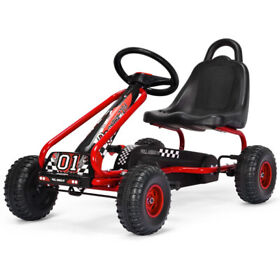 Babyjoy Kids Pedal Go Kart 4 Wheel Ride On Toys With Adjustable Seat Handbrake Red