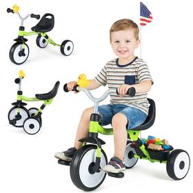 Babyjoy Us-2hcst11574 3-in-1 Kids Tricycle With Lighted Wheels Folding Toddler Trike Adjustable Seat