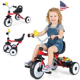 Us-2hcst11576 Babyjoy 3-in-1 Kids Tricycle With Lighted Wheels Folding Toddler Trike Adjustable Seat