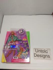 Barbie Extra Doll #10 In Floral-print Jacket And Jogger Set With Dj Mouse Pet