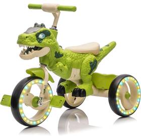 Bcarorur 769016396186 Kids Ride On Dinosaur Tricycle Electric Bike With Flash Wheels Basket Music Led