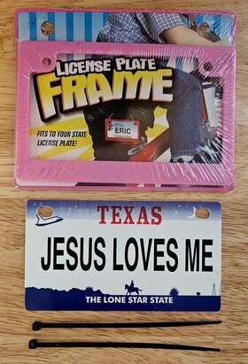 Brothers Mfg. 769044545105 License Plate Frame Pink For Kids Bike Scooter Jesus Loves Me Zip Ties