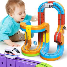 Calfqueen 2589b Klickrail Electric Train Set Flexible Race Track For Kids 4 6 7 8 48 Pcs Car