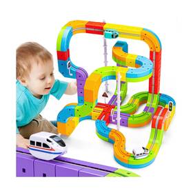 Calfqueen 2589c Klickrail Electric Train Set Flexible Race Track For Kids 4 6 7 8 88 Pcs Car