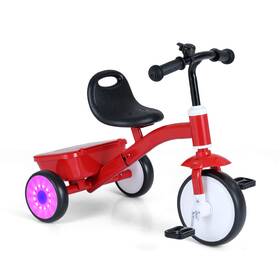 Costway Hcst11113 Toddler Tricycle With Glowing Wheels 4-level Adjustable Seat Storage Bin And Pedals