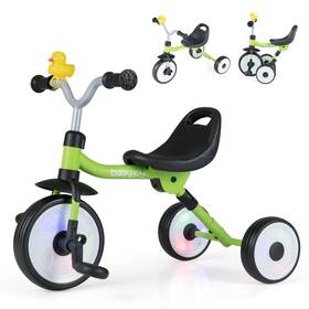 Costway Hcst11574 3-in-1 Kids Tricycle With Lighted Wheels Folding Toddler Trike Adjustable Seat
