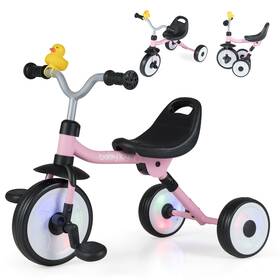 Costway Hcst11575 3-in-1 Kids Tricycle With Lighted Wheels Folding Toddler Trike Adjustable Seat