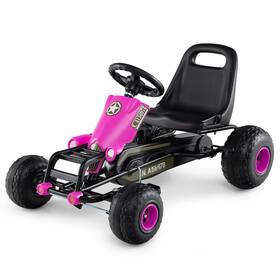 Costway Hcst11777 4-wheel Pedal Go Cart With Safety Hand Brake Steering Wheel And Adjustable Seat