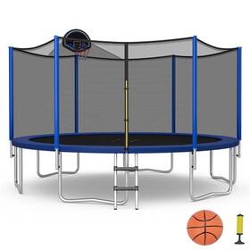 Costway T062 A25727 12ft Outdoor Large Trampoline Safety Enclosure Net With Basketball Hoop Stepper