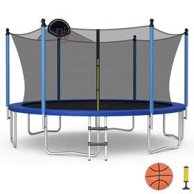 Costway T068 A25733 15ft Recreational Trampoline With Inner Enclosure Net Basketball Hoop Ladder Astm