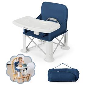 Costway Us-2hcst07082 Baby Travel Booster Seat With Double Tray Portable Folding Toddler Dining Chair