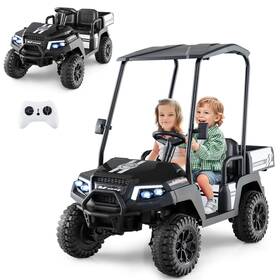 Costway Us-2hcst07416 24v 7ah Kids Golf Cart 4wd 2 Seater Ride On Car With Storage And Remote Control Black