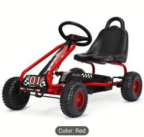 Crowndealz T3250rea25818 Kid Manual Go Kart 4 Wheel Pedal Powered Kids Ride On Toy With Adjustable Seat Red