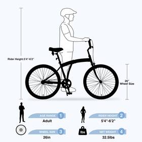 Earth & Table 950843474831 Single Speed Folding Bicycles Multiple Colors 26 Inch Beach Cruiser Bike