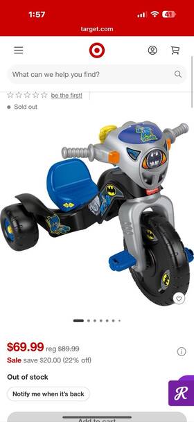 Fisher-price 729859918327 Toddler Tricycle Dc Super Friends Batman Lights And Sounds Trike Nee