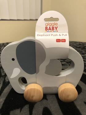 Hape E0908 Push And Pull Elephant - Gray Wooden Toy Push-pull-grab 1