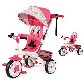 Honey Joy 615200290306 Tricycle Toddlers 4 In 1 Baby Stroll Trike Wadjustable Canopy Storage Basket
