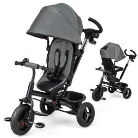 Honey Joy Hj-2205-ca Tricycle 6 In Kids Trike Stroller With Adjustable Push Handle And Canopy