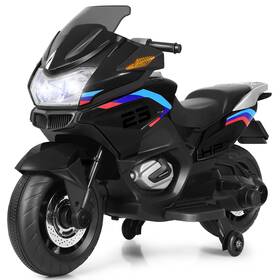 Honeyjoy T7786bka26261 12v Kids Ride On Motorcycle Electric Motor Bike With Training Wheels And Light Black