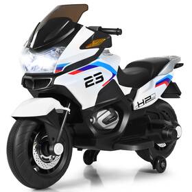 Honeyjoy T7786wha26263 12v Kids Ride On Motorcycle Electric Motor Bike With Training Wheels And Light White