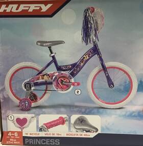 Huffy 41973 Disney Princess 16 Inch Kidsft Bike - Purple With Training Wheels And Streamers