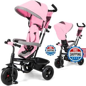 Infans B0cs5q5mss 6-in-1 Kids Tricycle Trike Reversible Seat Push Handle Canopy Pink 9-60 M