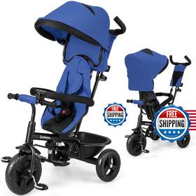 Infans B0dfwnlp4y 6-in-1 Kids Tricycle Stroller Toddler Trike With Push Handle Canopy - Blue
