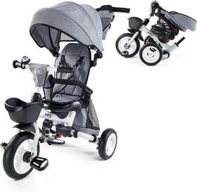 Jmmd 445010451450 Baby Tricycle 7-in-1 Folding Kids Trike With Adjustable Parent Handle Grey