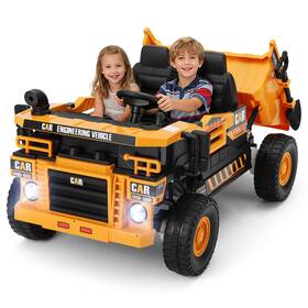 Joyldias 3700us 24v 2-seater Ride On Dump Truck With 4 Engine Shovel Bluetooth Rc Yellow