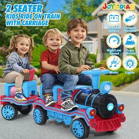 F121300 Joyldias Blue Electric 12v Kids 2-seater Ride On Train Carriage Music Lights Storage