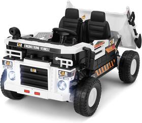 F3800 Joyldias 24v 2-seater White Ride On Dump Truck Bed Shovel Led Music Bluetooth Remote