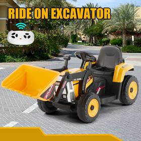 Joyldias S108600 12v Electric Ride On Excavator Digger 3 Speeds Bluetooth Music Light With Rc Yellow