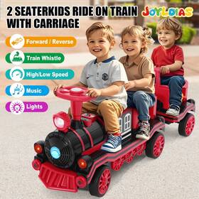 Joyldias U121100 Red Large Electric 12v Kids 2-seater Ride On Train With Carriage Music Light Usb