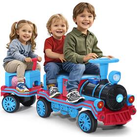 Joyldias U21300 Classic Blue 12v 2-seater Kids Large Electric Ride On Train With Carriage