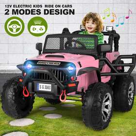 Joyldias U3721 Pink 12v Battery Kids Girl Electric Ride On Truck Car Jeep Toys With Remote Mp3 Led