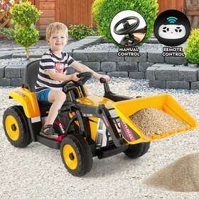 Joyldias U8600 Yellow 12v Electronic Ride On Excavator Digger Car 3-speeds With Remote Music Usb
