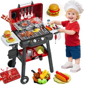 Kimicare 503b Kids Bbq Grill Playset Kitchen With Smoke Sound Light And Wheel Mov