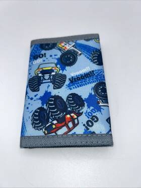 Krafig A02q23030 Monster Truck/ Boys Blue Wallet/tri-fold /coin Pouch With Zipper/polyester /
