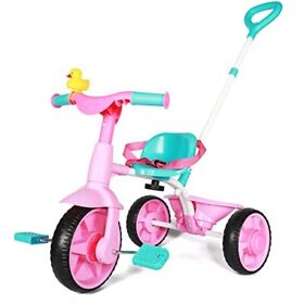 Kriddo 2 In 1 Kids Tricycles Eva Wheels Upgraded With Push Handle Pink
