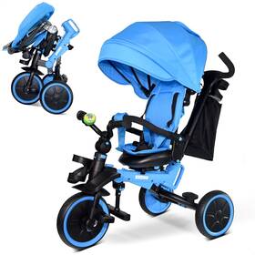 Kriddo Tc016-blue 8-in-1 Foldable Tricycle Stroller For Toddlers 18 Months To 5 Years 5-point